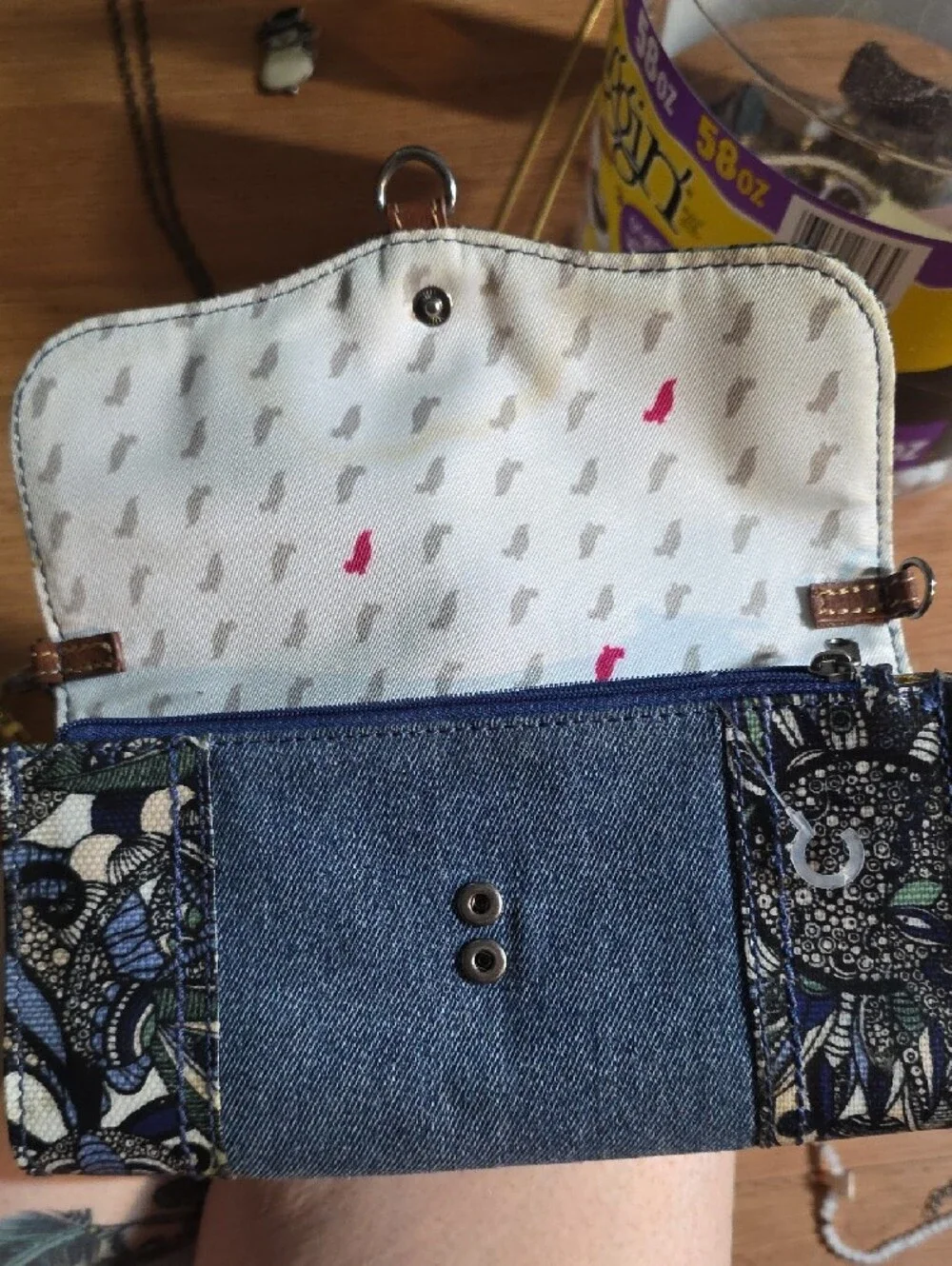 Sakroots Blue Floral Canvas Wristlet Card Holder with Denim Trim